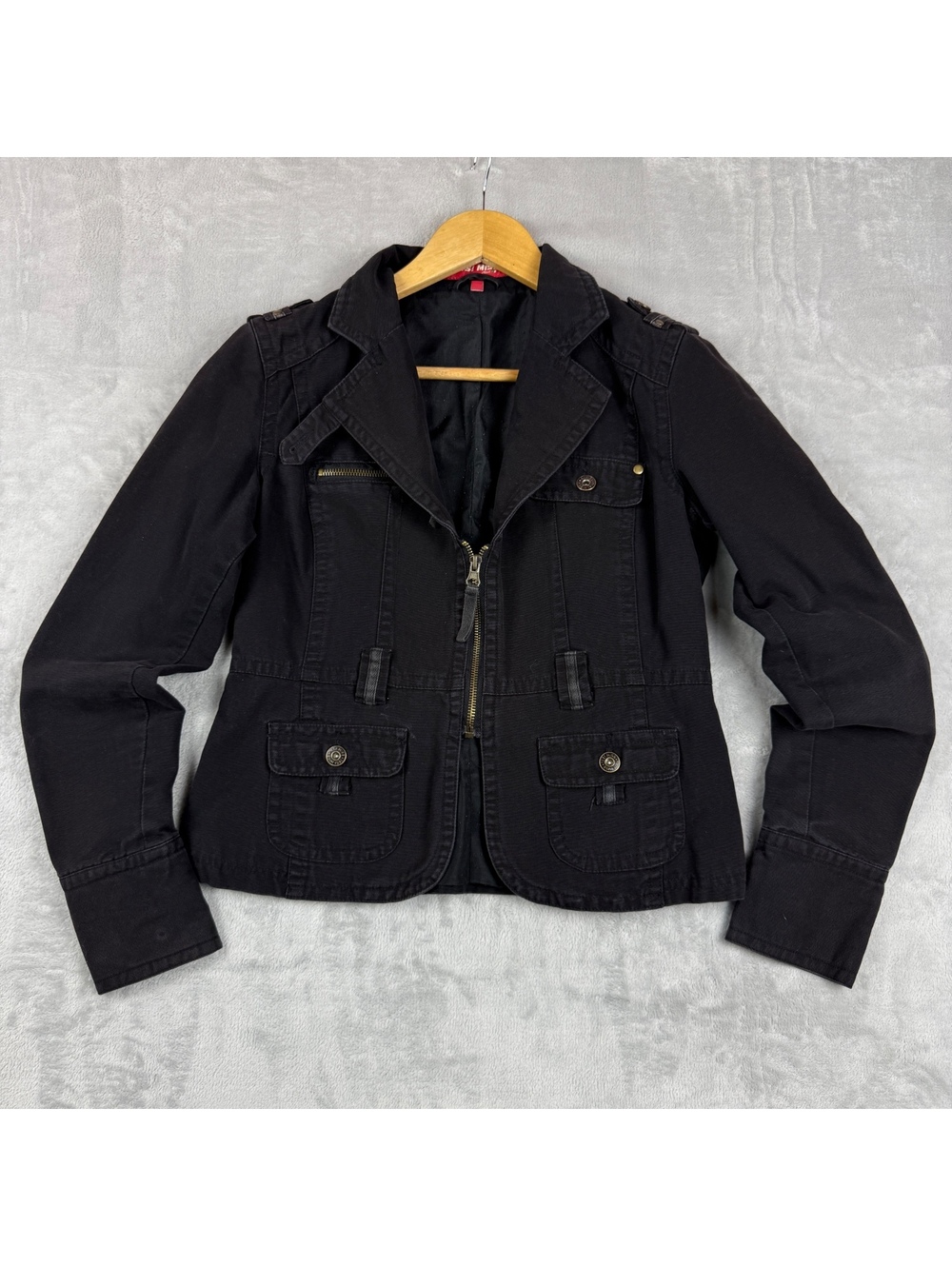 Yes Miss Jeans Women M Black Military Utility Jacket Moto Blazer Punk Biker Y2K